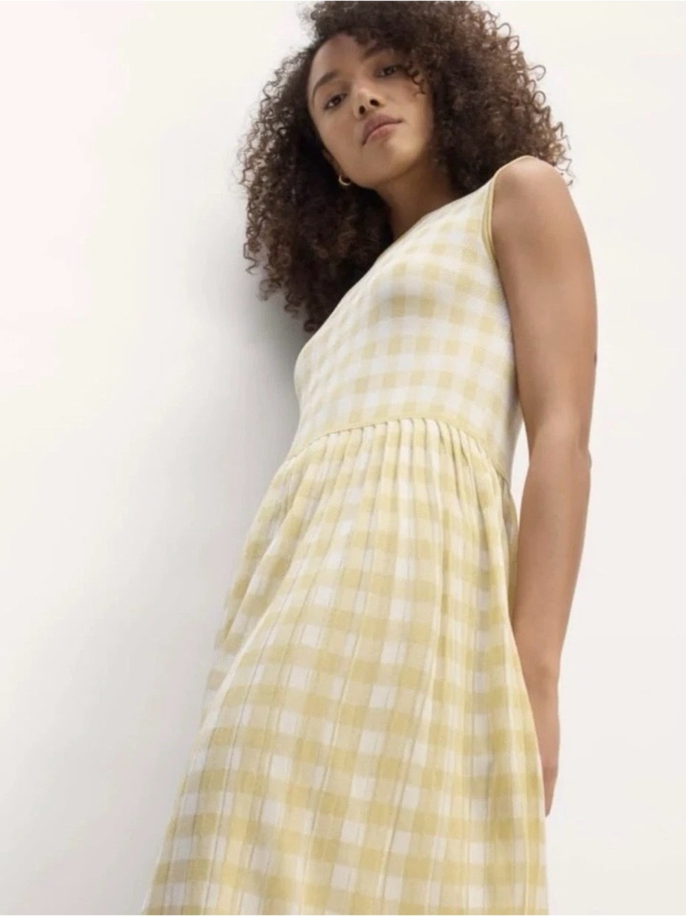Everlane NWT Yellow Gingham Sleeveless Midi Dress XL Viscose Bridgerton - Picture 5 of 11